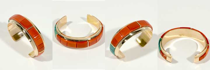 Victor Beck gold and coral inlay bracelet