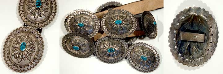 Silver and turquoise concho belt