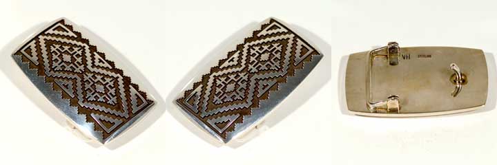 Vernon Haskie rug design silver belt buckle