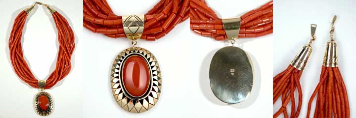 Harvey Begay coral heishi necklace and pendant