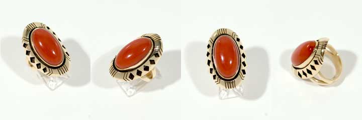 Harvey Begay coral and gold ring