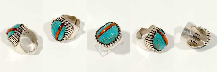 Harold Lovato turquoise and coral ring