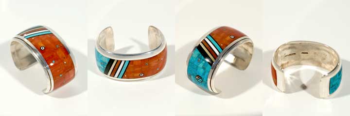 Jesse Monongya silver mosaic inlay bracelet