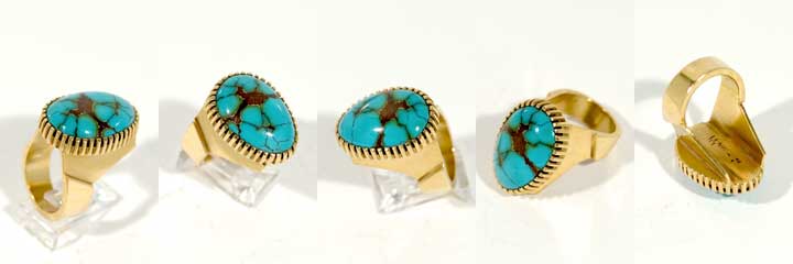 Charles Loloma turquoise and gold ring