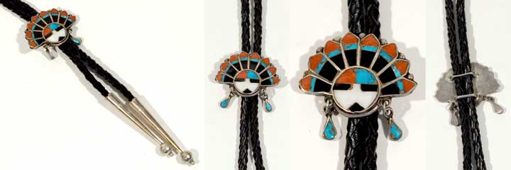 Sunface inlay bolo tie